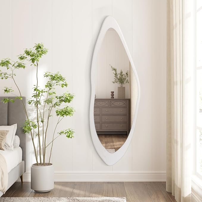 AAZZKANG Irregular Full Length Mirror Wooden Asymmetrical Wall Mirrors Modern Large for Bedroom Dressing Room Living Room Entryway 47"x16"