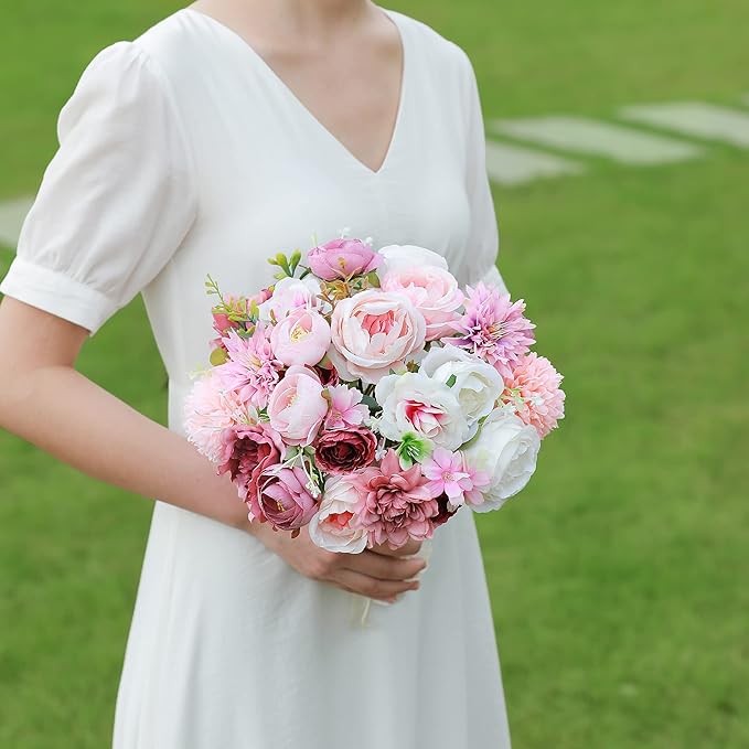 Artificial Flowers Combo, Fake Flowers for DIY Tables Centerpieces Baby Shower Bridal Shower Wedding Bouquet Arrangements Party Candle Holder Cake Decor Flower Home Decorations