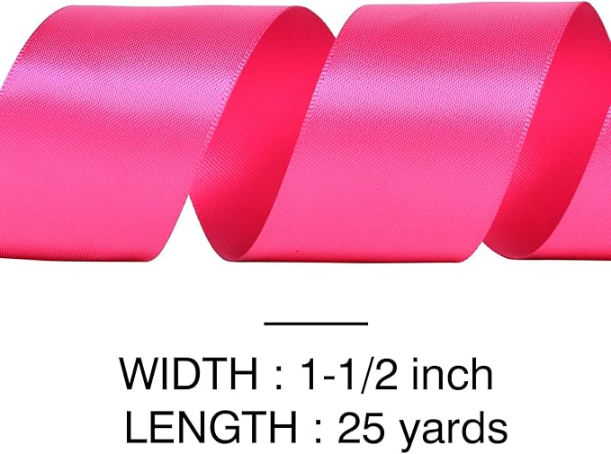 YAMA Hot Pink Double Faced Satin Ribbon, 1 1/2 Inch 25 Yards, Great for Crafts Bows Flower Bouquet Wedding Home Decor Gift Wrapping