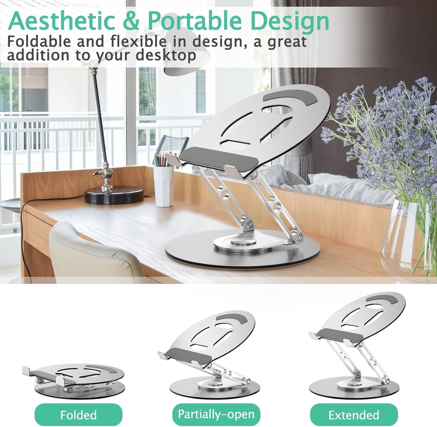 Skiennix Laptop Stand - Adjustable Ergonomic Riser with 360° Rotating Base | Fits MacBook Pro & Air