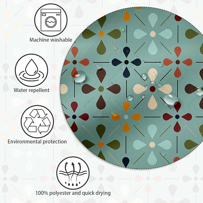 APROPHIC Mid Century Retro Shower Curtain 72x72 Inches, Vintage Geometric Pattern Bathroom Curtain with Hooks, Waterproof Polyester Fabric for Bath Shower, Machine Washable Home Decor for Bath, Green