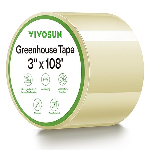 VIVOSUN 3” x 108’ Greenhouse Repair Tape, 6.3 mil Clear Poly Patch Tape, Heavy Duty and Weatherproof, for Greenhouses, Plastic Sheeting, and Tents (Pack of 2)
