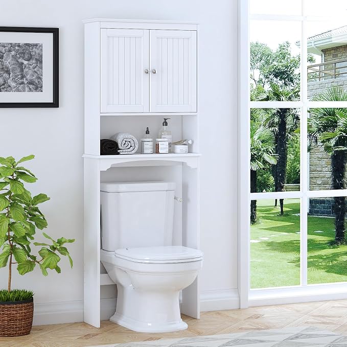 Spirich Over The Toilet Storage Cabinet, Bathroom Shelf Over Toilet, Bathroom Storage Cabinet Organizer, White