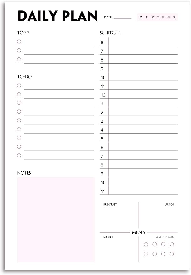 Daily Planner Notepad - A5 Calendar, Scheduler, Organizer with Priority, To Do List, Appointments, Notes, Meals and Water Intake Tracker, 50 Undated Tear-Off Sheets Planning Pad, 5.8"x8.25"