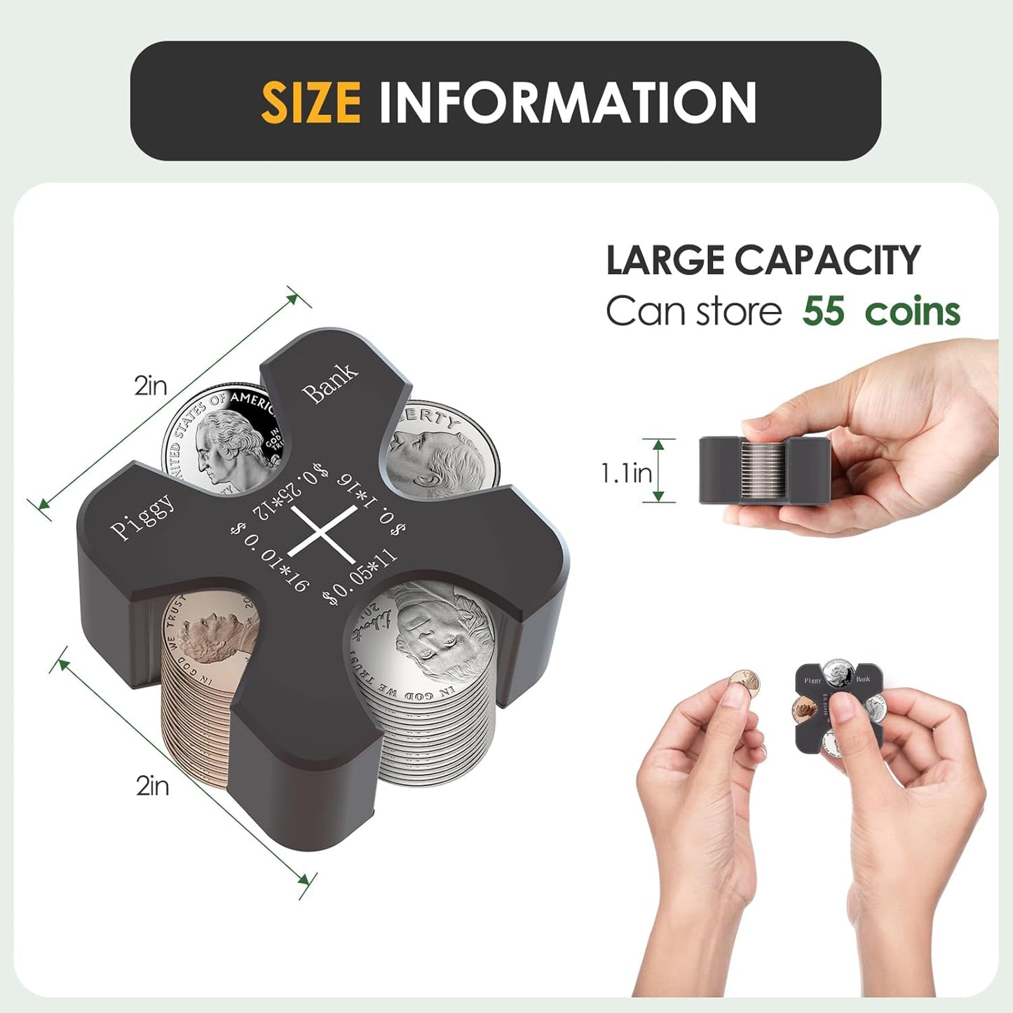 Vcertcpl Car Coin Holder - Portable Silicone Change Organizer for 55 Coins | Gray