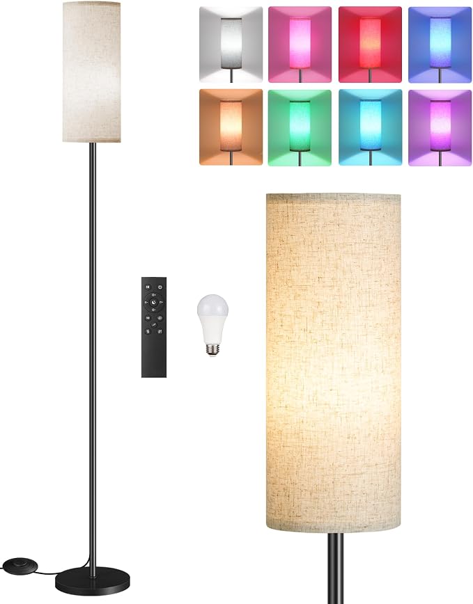 Dimmable Floor Lamp for Living Room with RGB Colors, Color Changing Ambient Lighting, Corner Standing Lamp for Bedroom - Remote, Foot Switch, Timer, Warm Cool White, 10W Smart Bulb Included RE06LD05W1