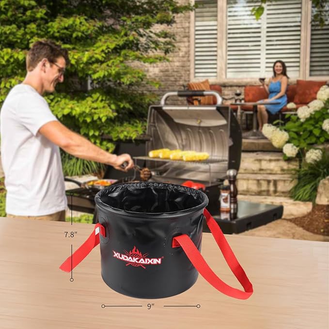 XUDAKAIXIN Grill Brush Collapsible Water Bucket for Grill Cleaning, Camping, and Outdoor Activities (Only Water Bucket No Grill Brush)-Black