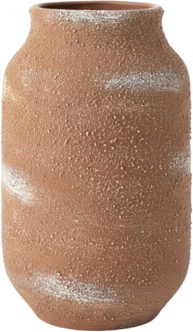 Ceramic Flower Vase,9.5 Inch Tall Rustic Farmhouse Vases for Home Decor Vintage Decorative Vases Pottery Terracotta Vases for House Living Room Decor for Kitchen Mantel Fireplace Bathroom Shelf Office