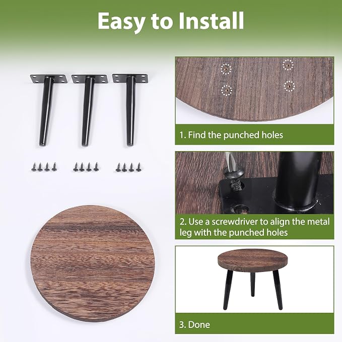 8 Inch Plant Stand, Small Floor Indoor Plant Stand, Mid Century Wood Planter Stand with Metal Legs, Round Modern Plant Stool for Indoor Outdoor Flower Pots, Brown