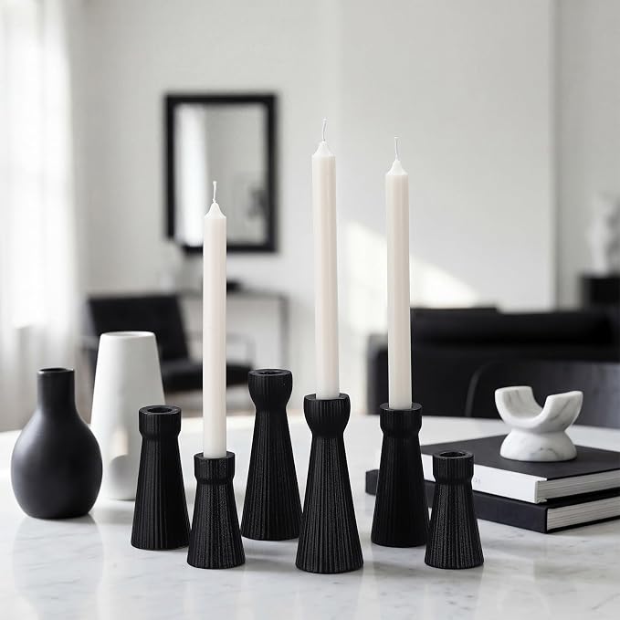 Mumufy 6 Pcs Black Taper Candle Holders for Candlesticks Ceramic Candle Stick Modern Decorative Candlestick Stand for Wedding Table Centerpiece Dinner Desktop Decoration Housewarming Gift