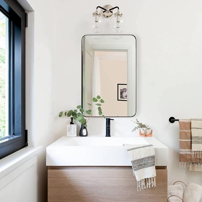 ANDY STAR Bronze Mirror for Wall, 30x36” Rounded Rectangle Bathroom Mirror, Modern Stainless Steel Metal Frame for Vanity