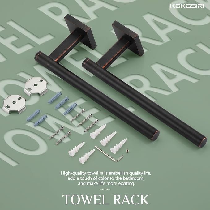 KOKOSIRI Bathroom Towel Bar Hand Towel Holders Wall Mount Toilet Kitchen Cabinet Paper Holder Stainless Steel Bath Accessories Oil Rubbed Bronze 2 Pack, B3008ORB-P2