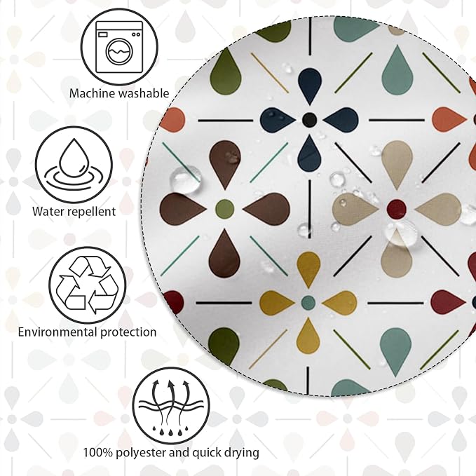 APROPHIC Mid Century Retro Shower Curtain 72x72 Inches, Vintage Geometric Pattern Bathroom Curtain with Hooks, Waterproof Polyester Fabric for Bath Shower, Machine Washable Home Decor for Bath, White