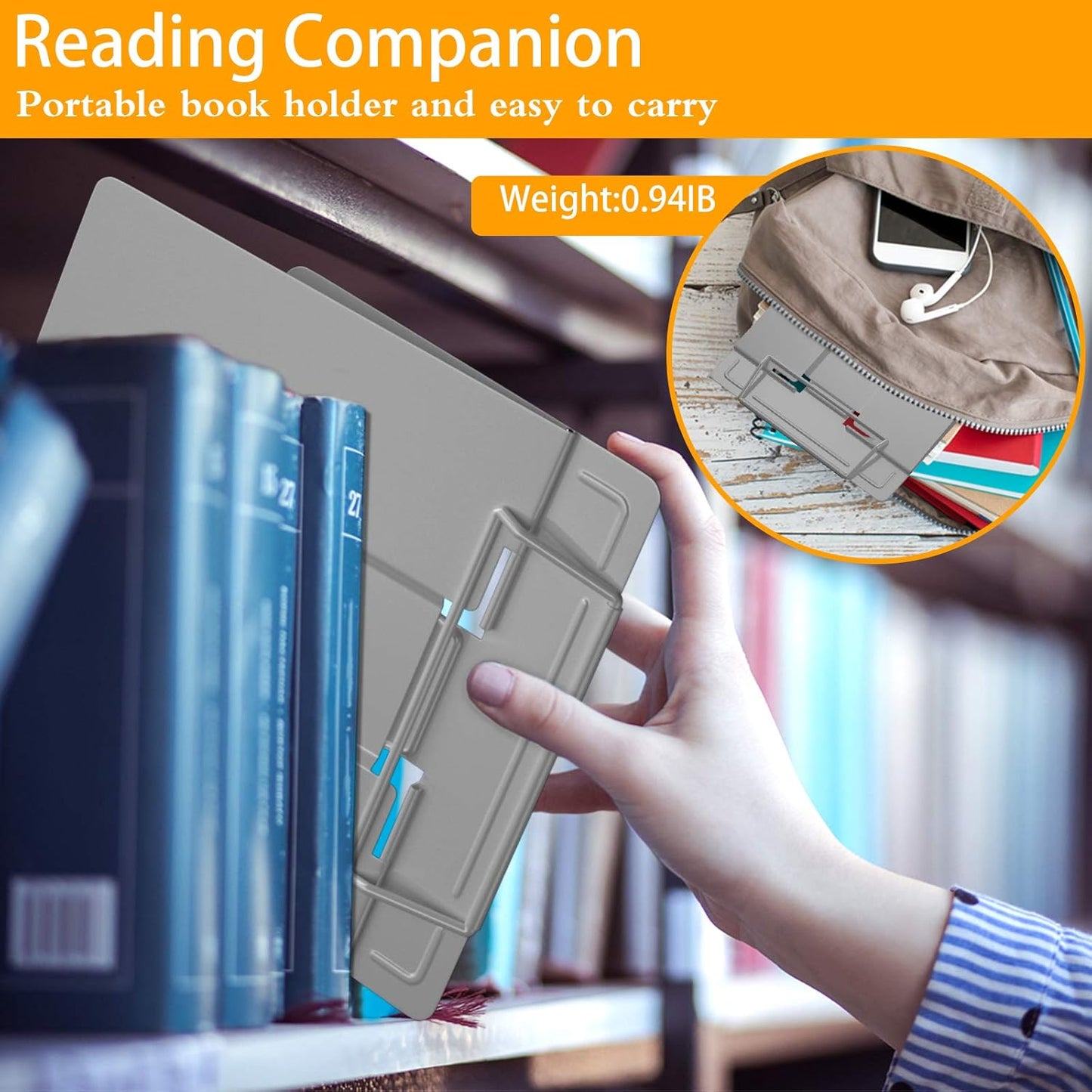 VFINE Adjustable Desk Book Stand - Portable Metal Holder for Textbooks & Cookbooks - Gray