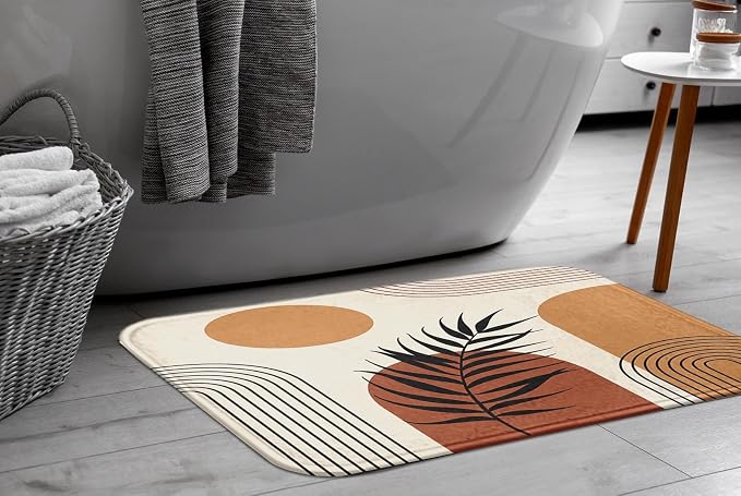 Britimes Boho Mid Century Bath Mat for Bathroom No Slip Geometric Abstract Washable Cover Floor Rug Carpets Floor Mat Bathroom Decorations 16x24 for Kitchen Bedroom