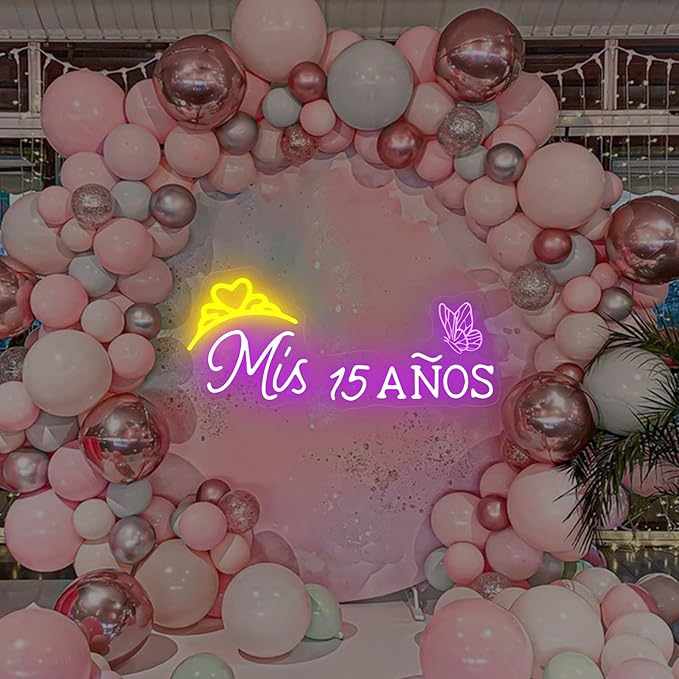 Mis 15 Anos Neon Sign, Sweet 15 Quince Party Sign with Dimmer Switch, Birthday Party Decor, Quinceanera Party Sign, Preppy Room Decor,Birthday Party Home Decorations, Mitzvah Gift-Purple