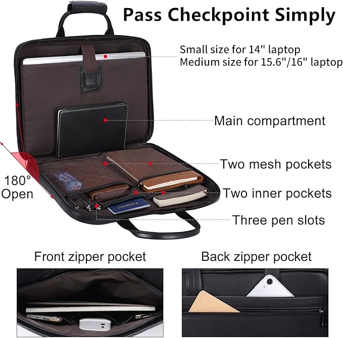 Leather Slim Briefcase for Men 15.6" Laptop Crossbody Messenger Bag Business Work Lawyer Attache Case