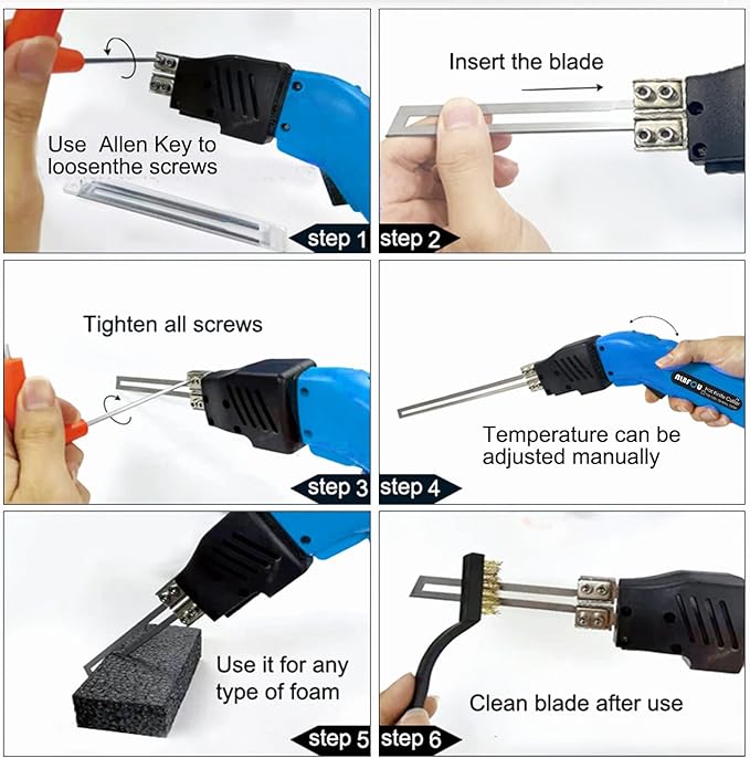 Hot Knife Foam Cutter Air Cooled 200W (4 Blades) Electric Hot Knife Styrofoam Cutter Foam Cutting Tool for EPP, EPS, XPS, EVA, EPE, PU, KT Board, Sponge