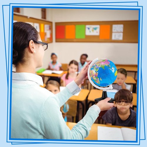 Henoyso Mini World Globes - 24 Pcs Rotating 3.4-Inch Earth Globes with Stands for Classroom Decor | Blue