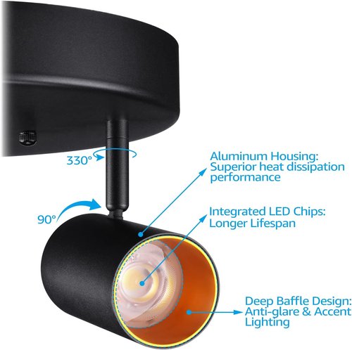 LEONLITE 36W LED Directional Ceiling Spotlight - Dimmable Adjustable Accent Light | Black, 3200lm, 5CCT
