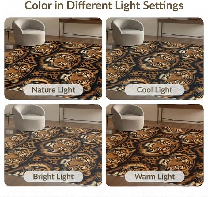 8'x10' Washable Flatwoven Rug, Orange Modern Tiger Print Stain Resistant Extra Large Carpet Non-Slip Chair-Friendly Mat for Dining Room, Large Office, Lounge | Ref:2229845