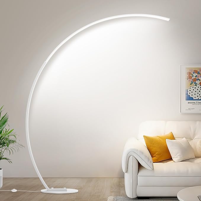 2000LM Ultra-Wide Coverage LED Lamps for Living Room with 3 Color Temperatures, White Dimmable Arc Floor Lamps, Modern Standing Tall Lamp with Remote Control Reading Floor Lamp for Bedroom Office