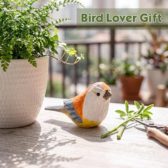 Novabright Hand-Carved Wooden Bird Statue Set of 4, Colorful Lifelike Miniature Figurines for Home Decor, Shelf Accents, Rustic Table Decorations & Bird Lover Gifts