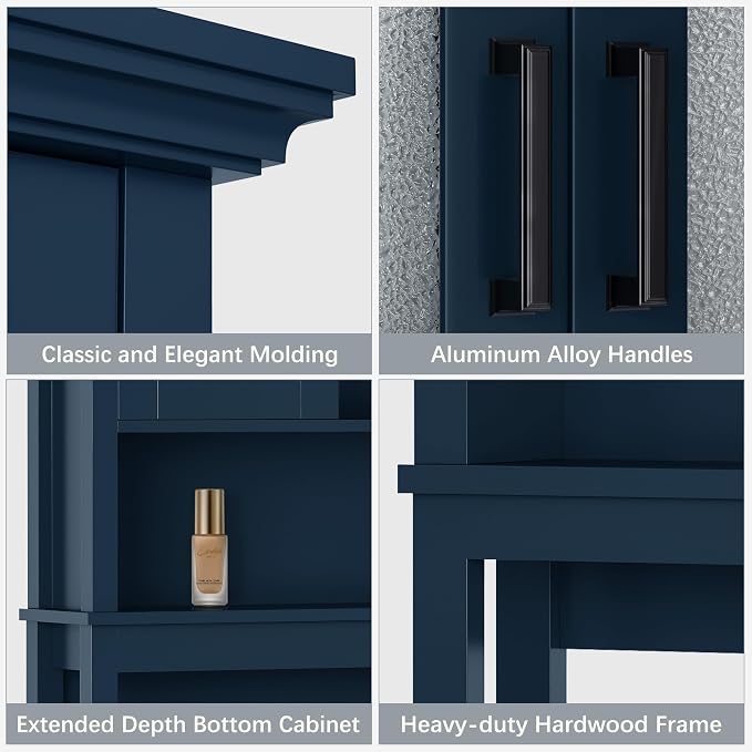 Over The Toilet Storage Cabinet, Over Toilet Storage Bathroom Cabinet with Glass Door and Adjustable Shelf, Above The Toilet Cabinet Behind Toilet Bathroom Organizer, Ultramarine