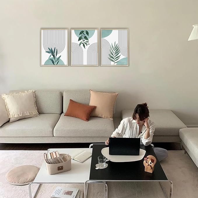 SERIMINO Sage Green Wall Art Framed, Botanical Boho Wall Decor for Living Room, Set of 3 Plant Painting Prints Farmhouse Decor for Bedroom, Bathroom, Office, 20 x28 inch
