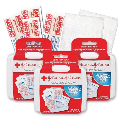 Johnson & Johnson First Aid Kit - Travel Size Pack of 3 | Essential for Car, Office, and Purse