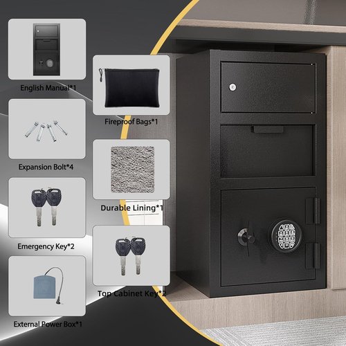KAER 4.0 Cuft Large Drop Safe Box - Anti-Theft Money Safe with Digital Keypad & Quick Drop Slot | Ideal for Business & Home