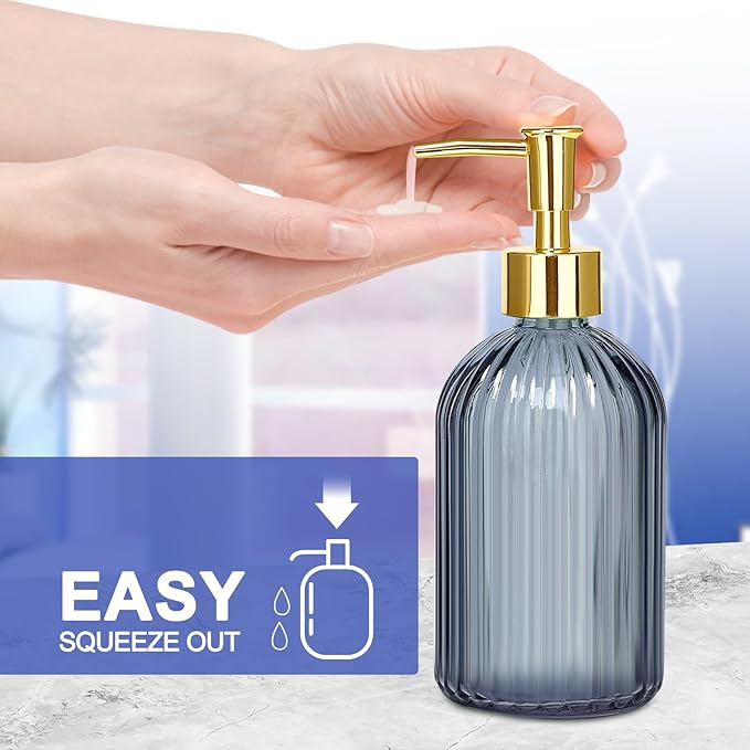 Haturi Bathroom Accessories Set, 4 Pcs Blue Glass Bathroom Accessories Sets Complete w/Lotion Soap Dispenser, Toothbrush Holder, Apothecary Jar, Vanity Tray, Bathroom Decor, Gift for Home Apartment