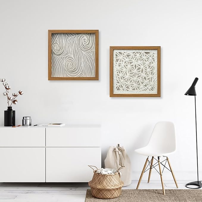 FOLKOR Boho Wall Art Living Room Decor, 12" Framed Rice Paper Shadow Box Art for Bedroom Decoration, Abstract Floating Wall Hanging Sculpture Accent for Modern Contemporary Home Improvement