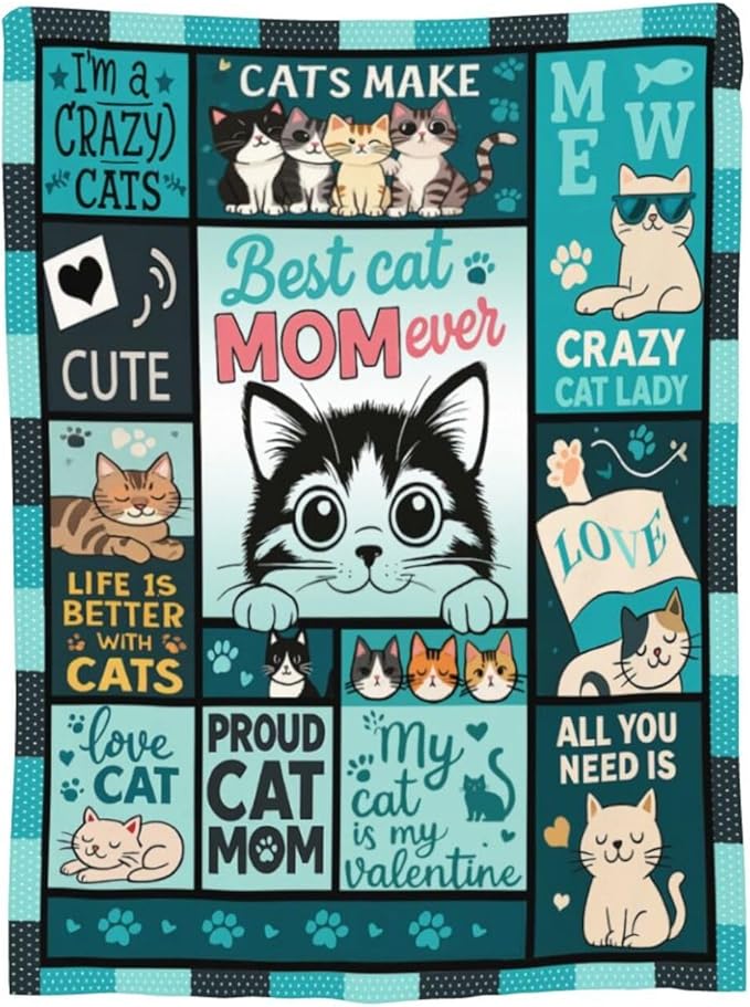 Cat Blanket Cute Cat Throw Blanket Kitten Soft Cozy Fleece Fuzzy Stuffed Plush Flannel Gifts for Girls Women Boys Kids Adults 60"X80"