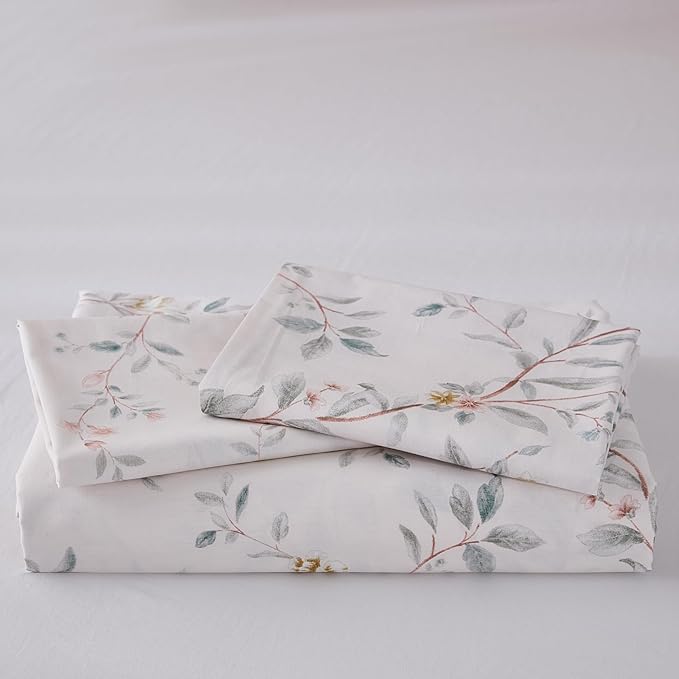 Duvet Cover Set Queen Size 3-PC Chic Garden Floral Ultra Soft 100% Long Staple Cotton Comforter Cover, Reversible Breathable Duvet Cover with Zipper Closure, Lightweight, All Season