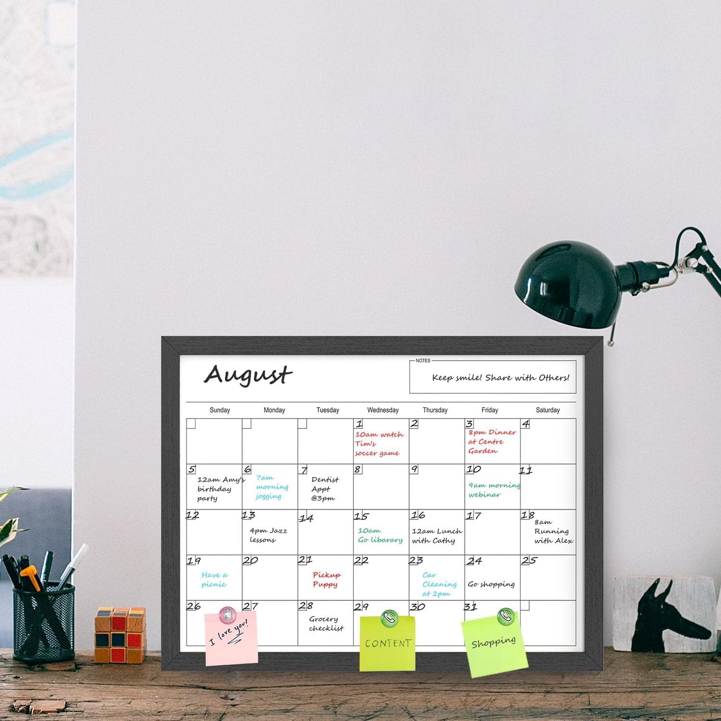 Skiennix Dry Erase Calendar - 17x13 Inch Magnetic Wall Whiteboard with Wood Frame for Home & Office