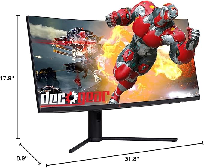 Deco Gear 34” Ultrawide Curved Gaming Monitor 3440×1440 UWQHD, 180Hz, 1ms MPRT, VA Panel, 1500R, HDR Ready, 100% sRGB, Adaptive Sync, Dual HDMI/DP, 21:9, VESA Mount, Tilt Adjustable - American Seller