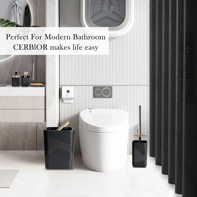 CERBIOR Bathroom Accessory Set with Shower Curtain, Includes Shower Curtain,Soap Dispenser, Toothbrush Holder, Toothbrush Cup, Soap Dish for Decorative Countertop and Housewarming Gift,Black,20PC