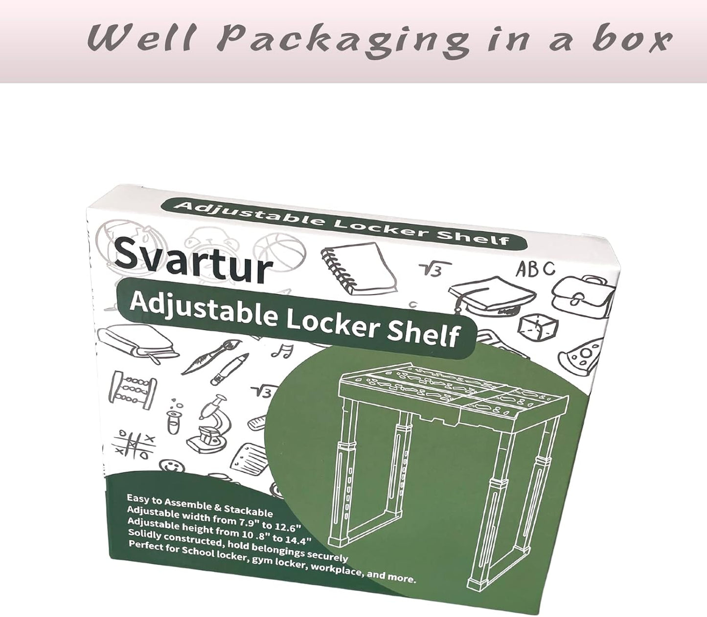 Svartur Locker Shelf - Adjustable Height & Width | Stackable Organizer for School & Gym Lockers - Black