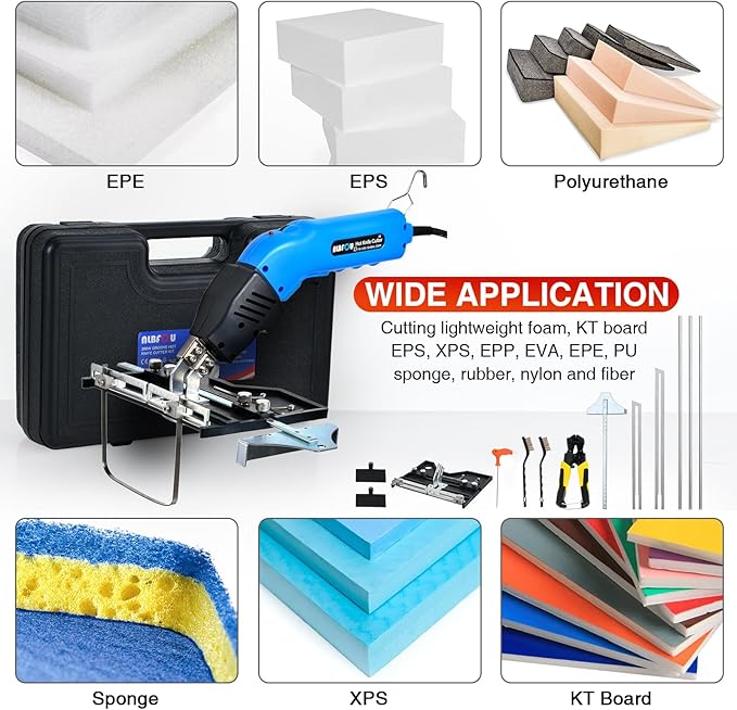 Electric Hot Knife Kit for Grooving/Sculpting/Cutting (5 Blades) Air Cooled 200W 110-120V Pro Slotter Foam Cutting Tool Styrofoam Cutter for XPS, EPP, EPS, EVA, EPE, KT Board, Sponge