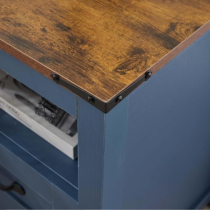 Farmhouse Night Stand Set of 2, Rustic Blue Nightstand for Bedroom, End Tables Without Charging Station, Bedside Table with Drawers, Wood Bedside Cabinet Dresser