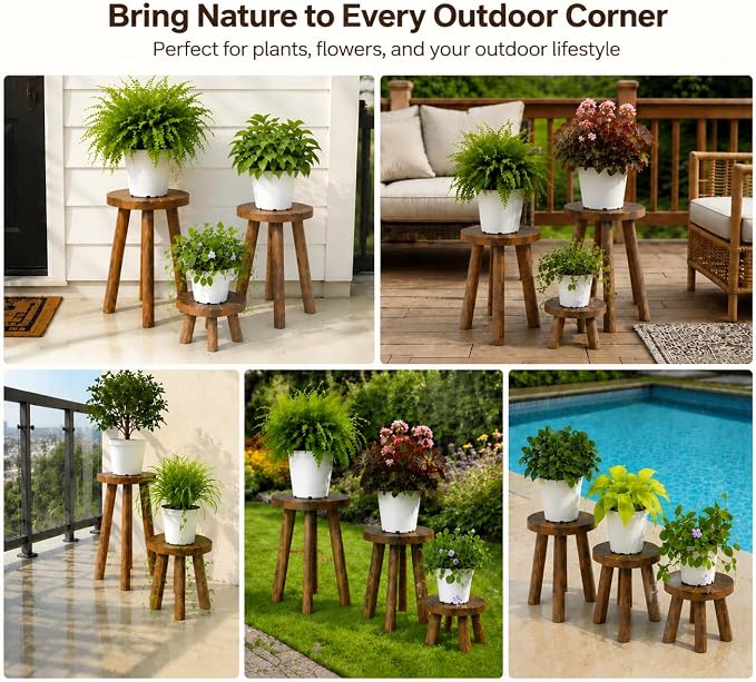 5-Piece Decorative Plant Stand Set Indoor Outdoor, 7-16 Inch Plant Stool Tables for Living Room, Balcony, Patio, Porch, Multi-Level Plant Display Furniture