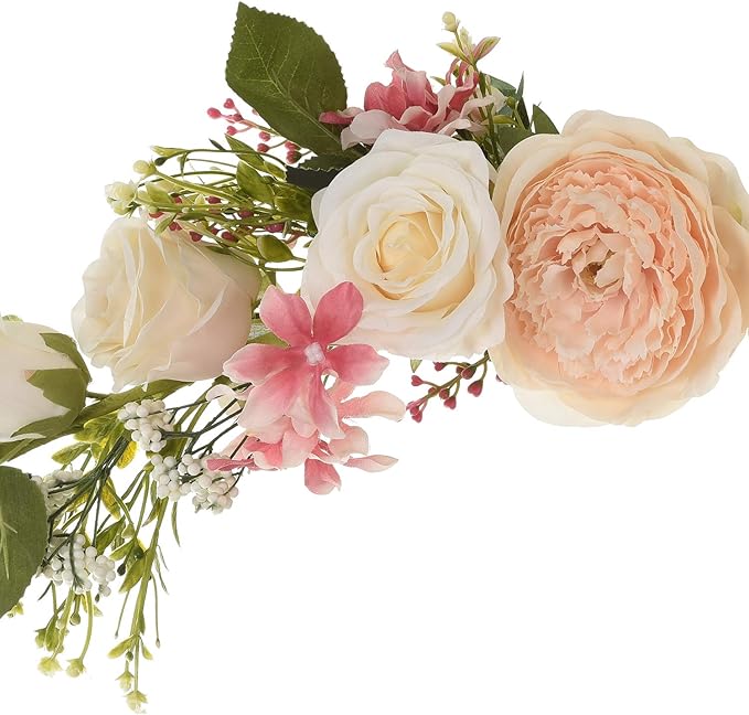 Lvydec 2 Pack Artificial Peony Flower Swag, 25 Inch Decorative Swag with Champagne Peony White Rose and Green Leaves for Wedding Arch Front Door Wall Decor