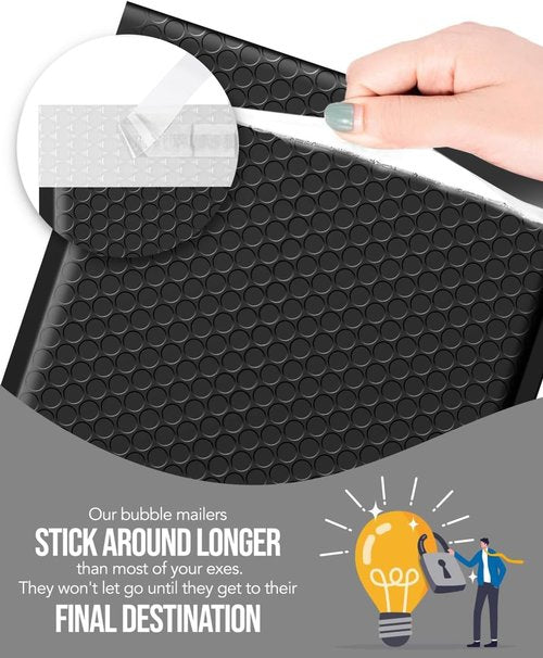 GSSUSA Large Bubble Mailers - 10.5x16 Inch Black Padded Envelopes | Strong Self-Seal Adhesion for Safe Shipping