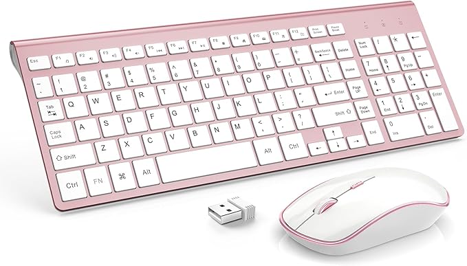J JOYACCESS Wireless Keyboard Mouse Combo,Typewriter Keyboard Wireless, Portable Pink Keyboard for Computer/Laptop/Windows/Mac-Pink