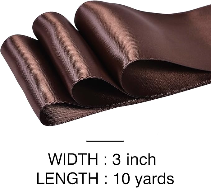YAMA Brown Double Faced Satin Ribbon, 3 Inch 10 Yards, Great for Crafts Bows Flower Bouquet Wedding Home Decor Gift Wrapping