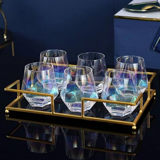 Stemless Wine Glasses Set of 4, 10 Oz Iridescent Glassware Modern Rainbow Wine Glass Colored Tumblers for Red Wine, Cocktail, Whiskey, Bourbon, Gift for Wine Lovers