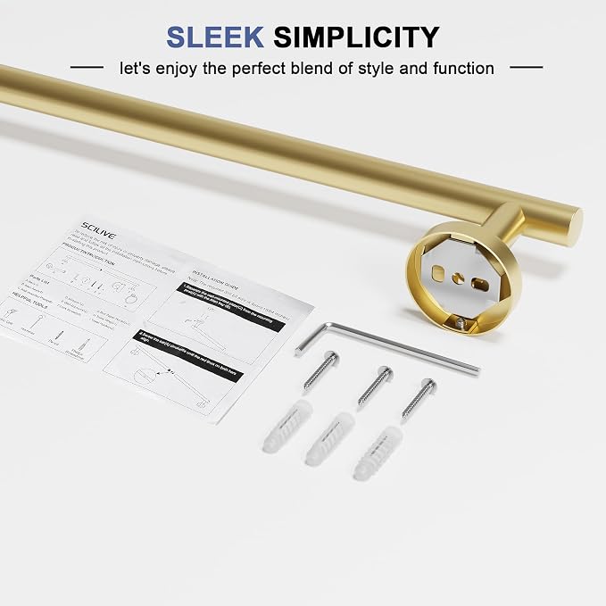 Brushed Gold Towel Bar, 14 Inch Towel Racks for Bathroom Wall Mounted, SUS304 Stainless Steel Bathroom Towel Holder, Total Length 16.4 Inch Towel Bars