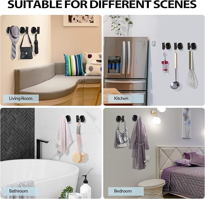 Kruodop Towel Hooks for Bathroom,4 Packs Wall Mount Towel Holder,Black Matte Wall Robe Hook,Stainless Steel Heavy Duty Door Hanger Towel Hook for Kitchen, Bedroom,Hotel,Pool,Coats - Black
