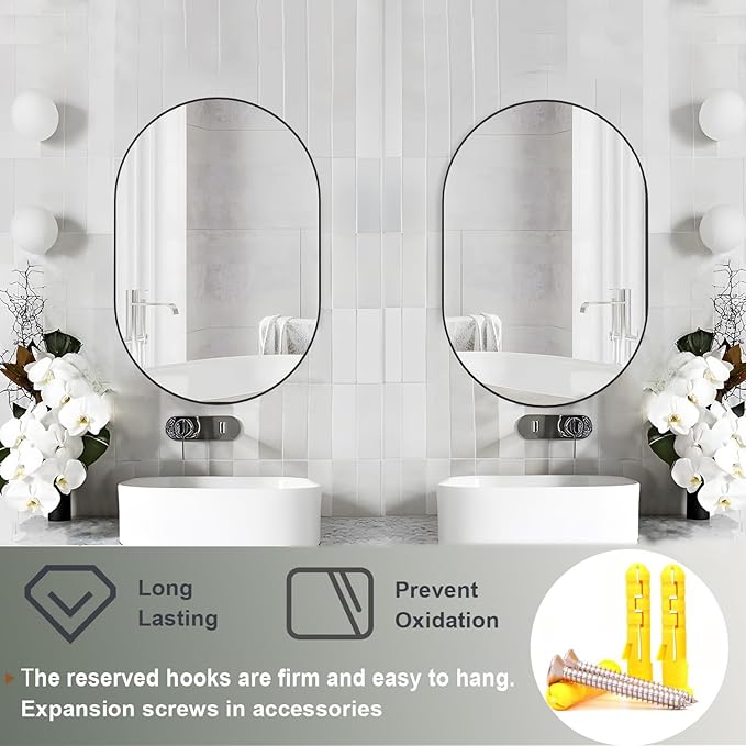 Oval Bathroom Mirror Wall Vanity Oval Mirrors, 20"x30" Black Bathroom Mirrors for Over Sink Pill Mirrors Capsule Wall Mounted Mirror, Modern Mirror with Metal Frame for Wall Decor